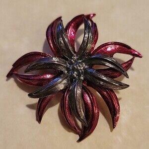 Two Toned Floral Brooch, red and gunmetal flower